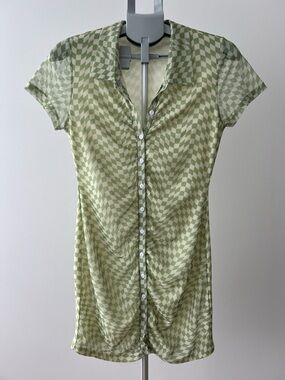 Ardene Light Green Checker Short Sleeve Button-Down Dress